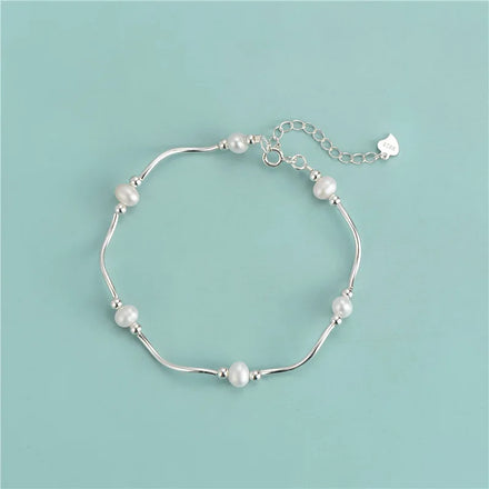 Fashion Women Jewelry 925 Sterling Silver Simple Freshwater Pearl Round Beads Bracelet for Best Friend