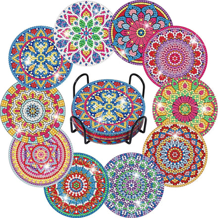5D DIY Mandala Flower Christmas Animal Ocean 6/8/9/12/18 Pieces With Stand Holder Tea DIY Diamond Painting Coaster Set Kit
