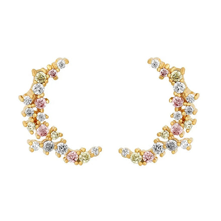 Milskye 14k Gold Plated Beautiful Delicate Jewelry 925 Silver rainbow Zircon Moon Cluster Earrings