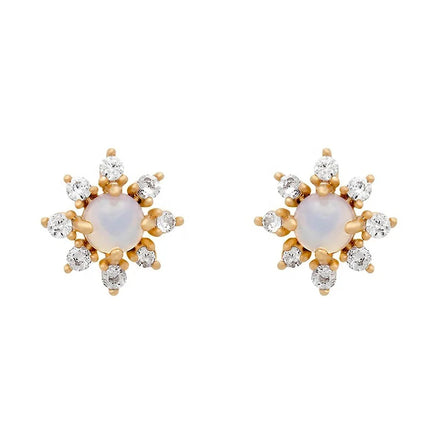 Milskye Mini Wholesale Jewelry 18k Gold Plated Sterling Silver Cz Diamond Opal Sunflower Earrings