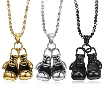 BINSHUO Custom Wholesale Hip Hop Jewelry Stainless Steel 3d Punk Titanium Rocky Boxing Gloves Pendant Necklace for Men