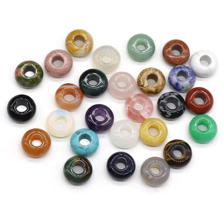 Natural Crystal Stone Agate Large Hole (5mm) Rondelle Loose Charms European Bead Fits BraceletJewelry Makings(8*14mm)