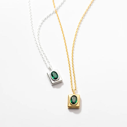 925 Silver Necklaces Rectangular Shape Green Oval Zircon Pendant Gold Plated Necklace for Women Christmas Gifts
