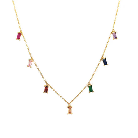 Fashionable Color CZ Chocker Necklace 18K Gold Plated 925 Sterling Silver Rectangle Stone Necklace