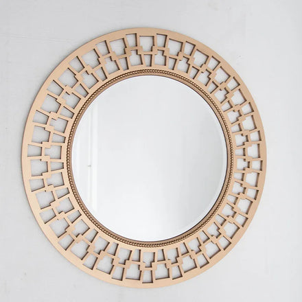 81*81*2cm Simple Style Bathroom Circle Framed Wall Mirrors Durable Generous Decor Natural Color Wall Mirror for Living Room