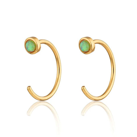 Milskye Handcrafted Jewelry 18k Gold Plated Sterling Silver Reverse Green Opal Open Huggie Earrings