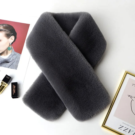 Autumn Winter Women's New Imitation Rabbit Hair Cashmere Scarf Wholesale Warm Neck Fashion with Cute Plush Fox Design