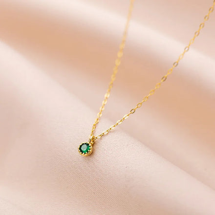 Fashion Jewelry 925 Sterling Silver Emerald Zircon Necklaces Small Round Green Zircon Pendant Gold Plated Necklace for Women