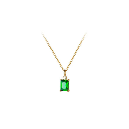 INS 925 Silver Necklaces square Rectangular Green Cubic Zircon Gold Plated Necklace for Women Christmas Gifts