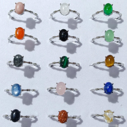 Wholesale Natural Gemstone aquamarine red agate for Women Men Crystal Stone Quartz Gemstone Adjustable Opening Ring Jewelry