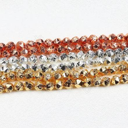 Natural Rose Gold Silver Plated Golden Diamond Star Cut Faceted Lava Beads Bulk for Jewelry Making 6mm 8mm 10mm