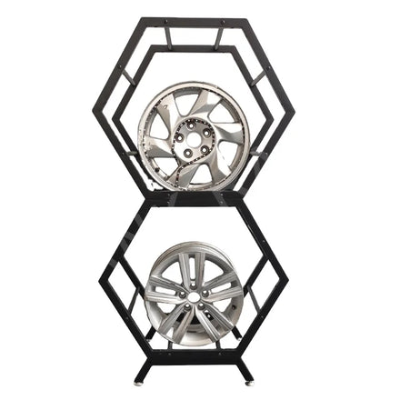 Honeycomb Shape Display Stand for Car Wheel Rims Tradeshow Exhibition Metal Hexagonal Wheel Rack