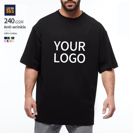 Custom Logo Men's Plus Size Clothing Oversized 100% Cotton T-Shirt 240gsm Heavy Weight Black Blank Plain