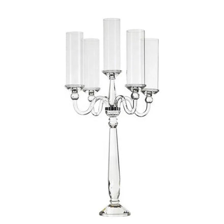 Wholesale Glass Cylinders 5 Arm Crystal Glass Candelabra for Wedding Table Decoration