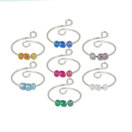New Stainless Steel Ring Glass Rice Bead 3 Bead Decompression Rotatable Opening Adjustable Stainless Steel Ring Finger Rings