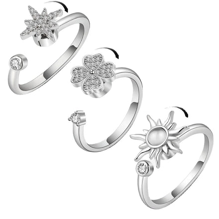 New Open Four Leaf Clover Sun Star Shape Rotatable Fidget Ring For Wife Girl Friend Gift