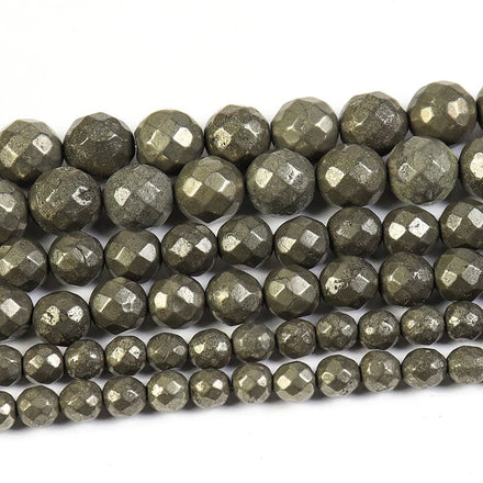 Natural Golden Pyrite Faceted Loose Bead Cut Fool's Gold Stone Beads for DIY Jewelry Making 6mm 8mm 10mm 38CM