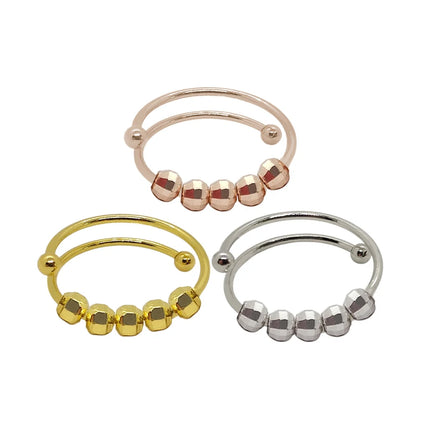 Copper Ring Double-layer Bead Free Copper Micro-rotation Color Retention Decompression Adjustable Copper Ring Finger Rings