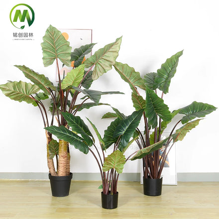Colorful Green Taro Leaves Bonsai Plastic Artificial Tree Plant 1.2-2.1m for Indoor Outdoor Decor