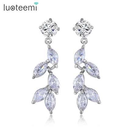 LUOTEEMI Woman Fashion Earing Trend 2025 Simple Art Stone Crystal Trendy Trending Luxury Leaf Shape Earrings