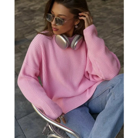 Soft Loose Knitted Cashmere Vintage Women's Winter Solid Pullover Sweater Breathable Anti-Pilling