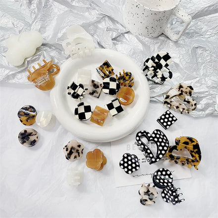 South Korea Dongdaemun Acetic Acid Small Grab Clip Fashion Versatile Chessboard Love Flower Bangs Clip Hair Clips