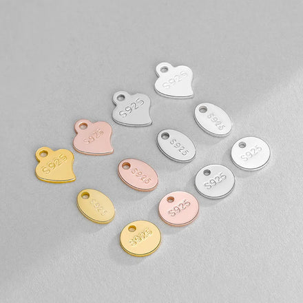 925 Sterling Silver Round Heart Oval Charms Pendant Gold Plated Pendant for Bracelet Necklace Making
