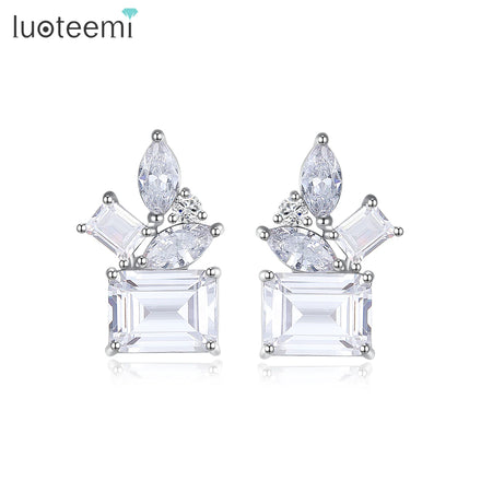 LUOTEEMI Fashion Jewelry Statement Earing Woman Flower Zircon Elegant Wedding Bridal Cubic Earring Charm