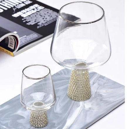 Hot Sale European Light Luxury Transparent Crystal Lead Free Glass Gold Silver Gold Rimmed Diamond Red Wine Glass