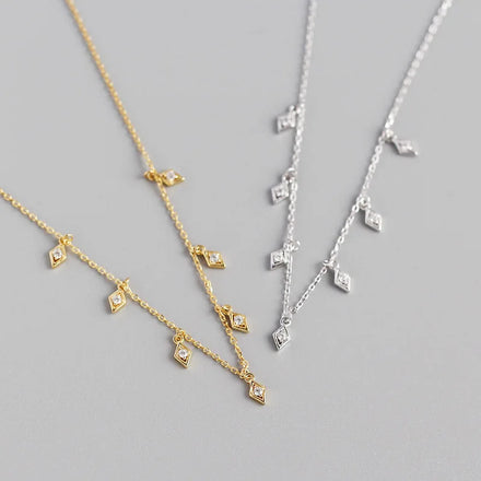 Fashion S925 Sterling Silver 18K Gold Plated Tassel Diamond Zircon Pendant Necklace for Women Jewelry