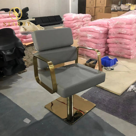 Golden PU Leather Adjustable Height Comfortable Salon Stylist Chair with Modern Design Hydraulic Pump for Hotel Hair Salon Use
