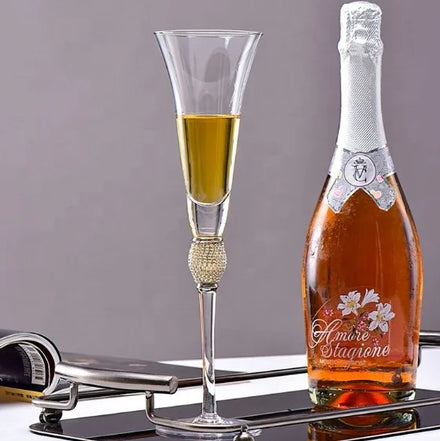 Gift Wholesale European Light Luxury Transparent Crystal Lead Free Glass Gold Silver Gold Rimmed Diamond champagne Flute
