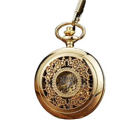 Roman Hollow Antique Mechanical Pocket Watch with Zinc Alloy Case 4.7CM Dial Black Paper Box