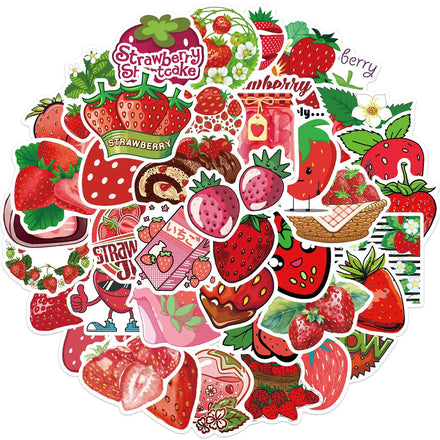 50Pcs Cartoon Strawberry Graffiti Stickers Suitcase Skateboard Guitar Decorative Stickers DIY Waterproof Gift Sticker for Kids
