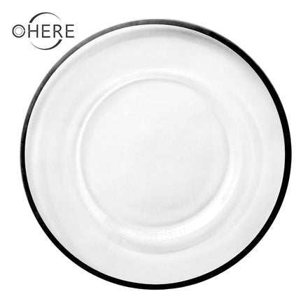 Ohere Luxury Gold Rim Black Rim Dinner Set Classic Minimalist Glass Charger Plates Transparent Plates for Wedding Dinner Set