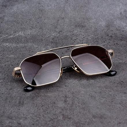Double Bridge Titanium Alloy Sunglasses for Men New Fashion Square UV Sun Glasses Gold Frame Tac Gafas De Sol De Lujo Brand