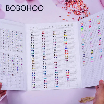 BOBOHOO Non Hot Fix Rhinestones Color Chart Nails Glass Rhinestones for Decorations Stones Crystals Flatback Art Over 400 Colors