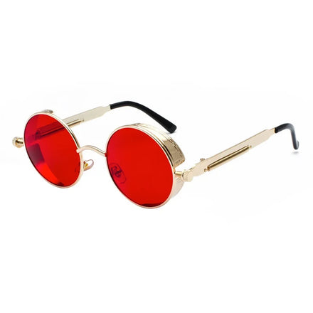 Vintage Round Steampunk Men Sunglasses Metal Frame Anti Glare Street Style UV400 Protection Metal Frame
