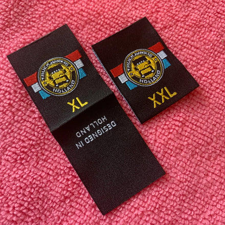 Loop Fold Bran Size Taffeta Woven Labelhigh Definition Sewing on Textile Fabric Label for Swimsuit