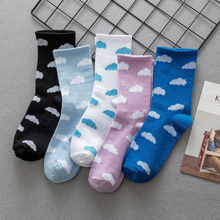 Wholesale 2026 Funny Cloud Pattern Socks Women Trendy Street Cotton Crew Socks