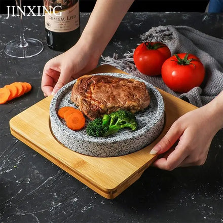 Factory Direct Price Sturdy Durable Food Grade Minimalist Eco-Friendly Granite Grill Stones Lava Cooking Stone Cookware 2-Piece