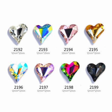 Large Nail Art Rhinestone Pointed Bottom Crooked Heart High Quality Glass Stone Fashion Fingernail DIY Decoration Accessories