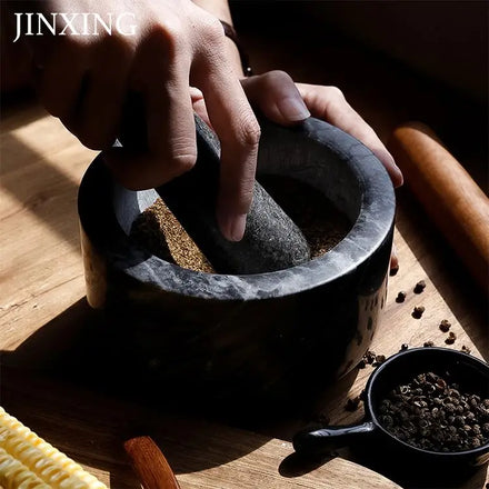 Polished JINXING Eco-Friendly Mortar Pestle Set for Grinding Herbs Spices Grains Garlic Natural Stone & Marble Jar Custom Logo