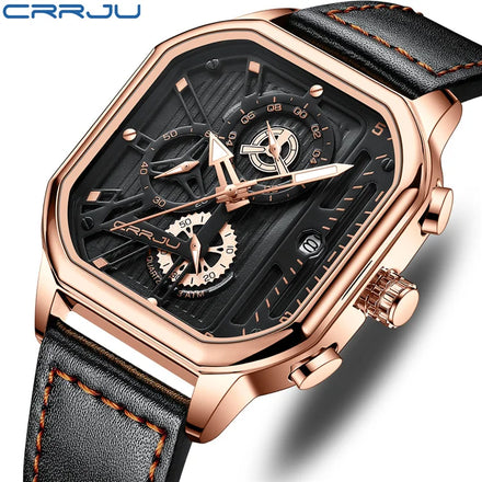 CRRJU NEW Watch for Men Top Brand Chic Leather Band 3ATM Waterproof Chronograph Wristwatches with Date Relogio Masculino