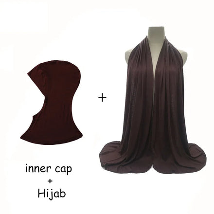 Good Quality Trendy Islamic Inner-cap Hijab Tudung Scarf Muslim Shawl Plain Soft Turban Head Wraps Headband Borong Set