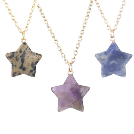 Wholesale Natural Stone Crystal Five Pointed Star Pendant Necklace Gemstone Jewelry Green Aventurine Star Necklace Women