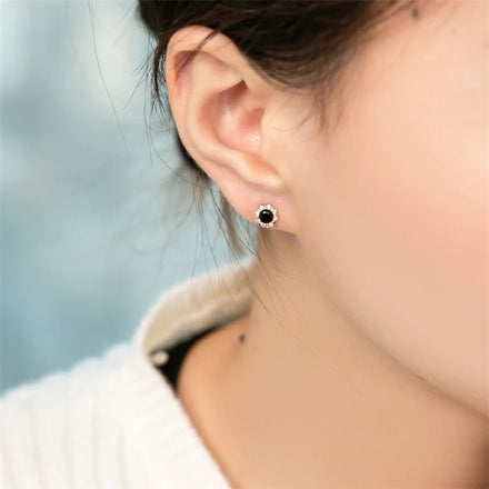 2025 Trendy Designer Little Girls Gift S925 Black Zircon Earrings