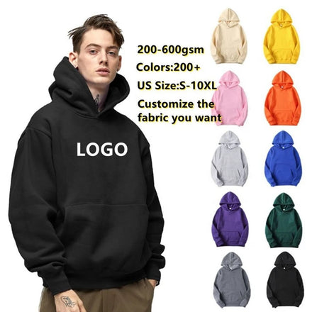 Custom Heavyweight Blank Puff Printing Hoodie Set Rhinestone Plain Pullover Cotton No String Oversized Men's Hoodies Sweatshirts