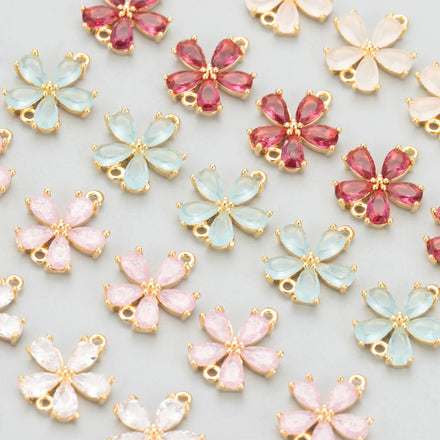 M524 6pcs/lot Wholesale Jewelry Accessories18k Gold Platedcopperzirconsnickel Freeflower Shapecharmdiy Earring