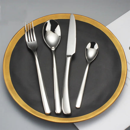 Hotel Talheres French Moonlight Stainless Steel Cutlery Set Thick Handle Flatware Set